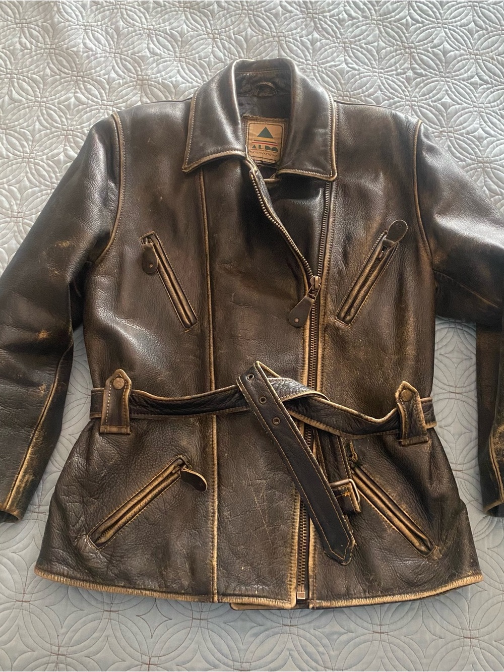 Aldo Distressed Dark Brown Leather Military Field Jacket with Belt